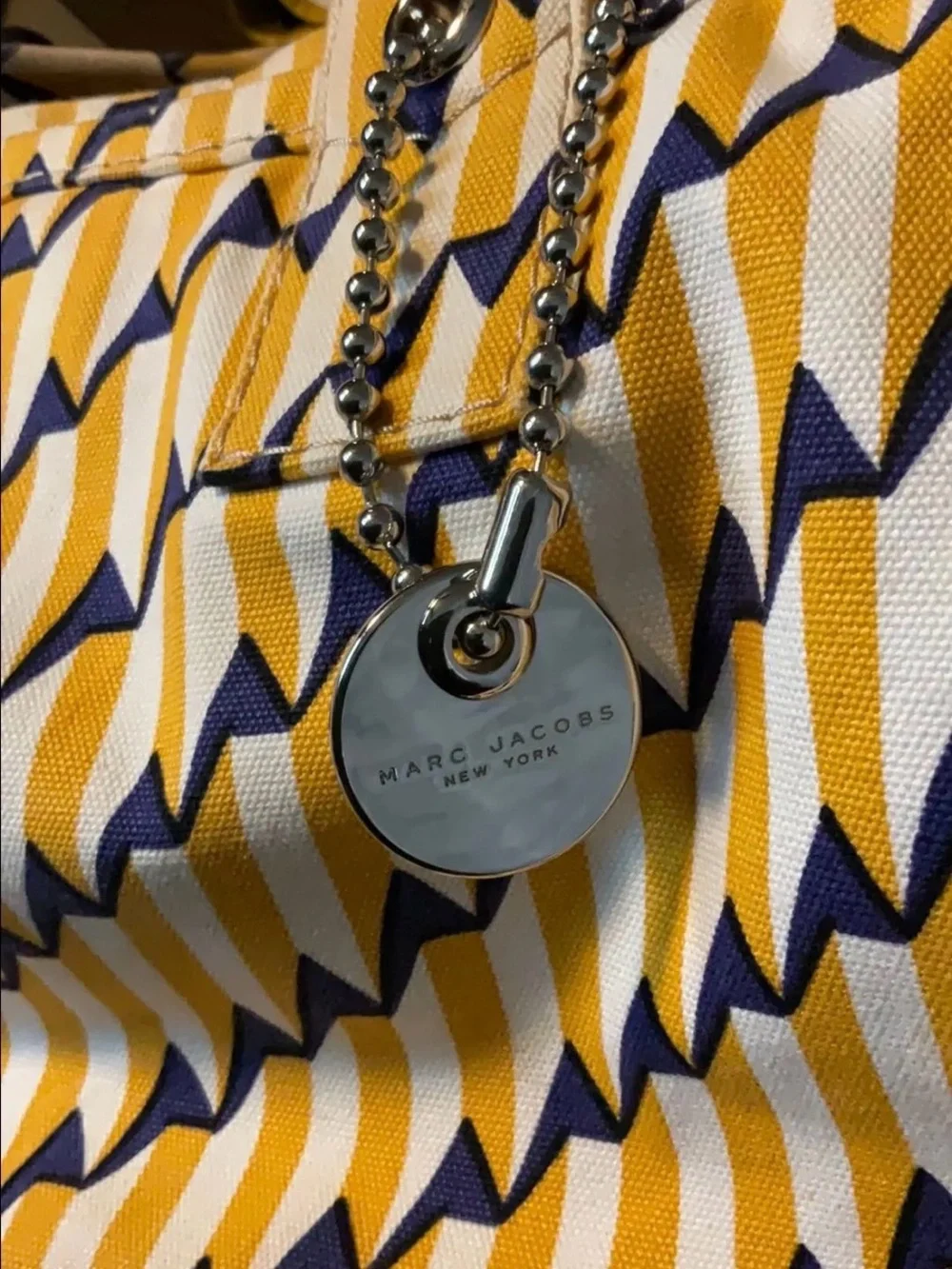 Marc Jacobs Yellow, Navy & White Geometric Canvas Tote